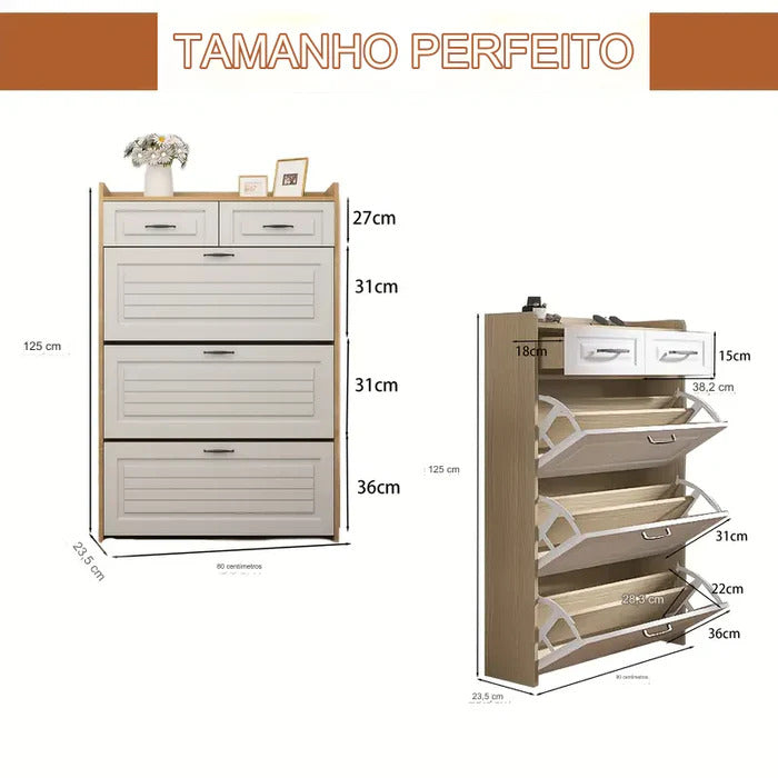Sapateira com 3 Portas e 2 Gavetas – Ideal para manter tudo no lugar com muito charme