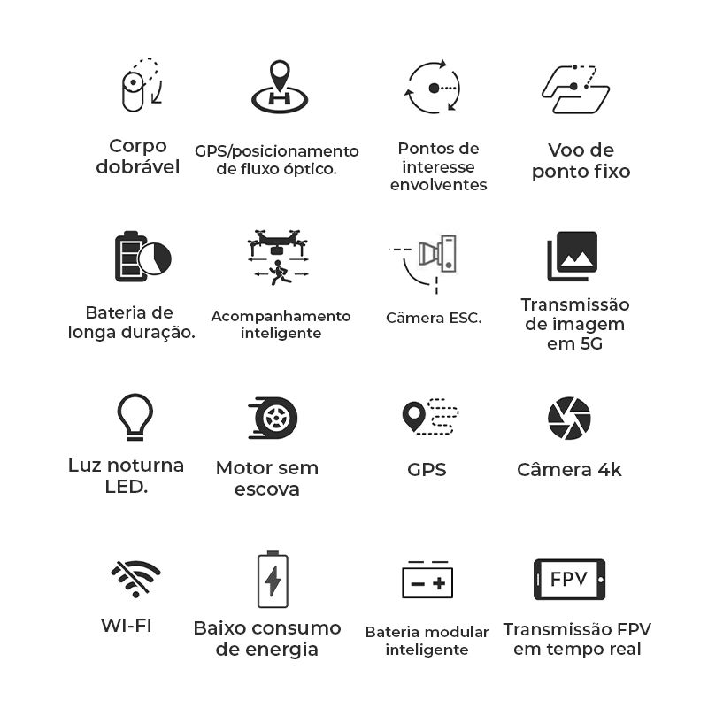 Drone CA Dual Câmera em 4K, 8K, 5G WiFi, Evita Obstáculo, 2000M, GPS, Motor Brushless