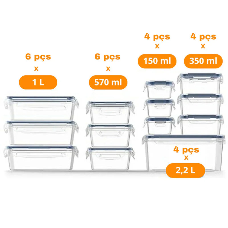 Kit com 24 Potes Herméticos + Brindes Exclusivos para sua cozinha
