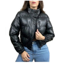 Jaqueta Puffer Feminina de Couro – Forrada e com capuz para estilo e proteção
