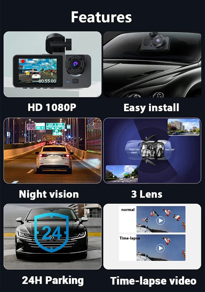 Câmera completa 4k para carro DVR 3 unidades  - Visão Noturna e Infravermelho em Alta Definição