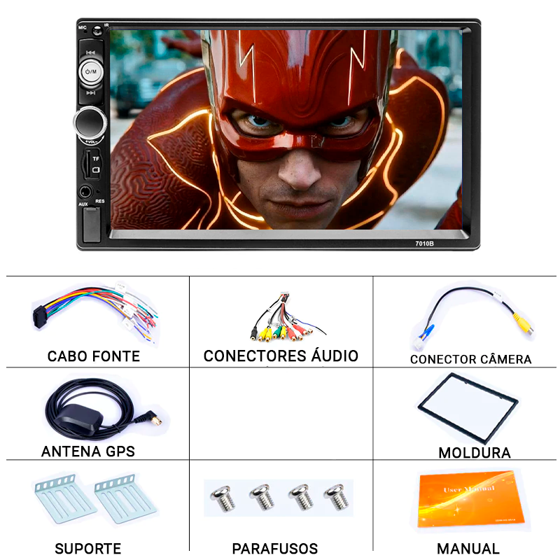 Central Multimídia Universal 7 com Wi-Fi, GPS, MP5 e Bluetooth – EasyCar, Conectividade e Entretenimento no Seu Veículo