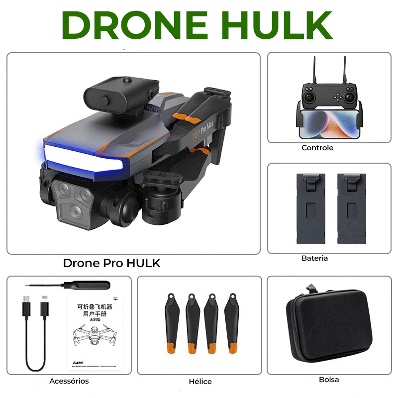 Drone Hk 3 Câmeras 4K, 6K, 8K, 5G WiFi, 5000M, GPS, Motor Brushless