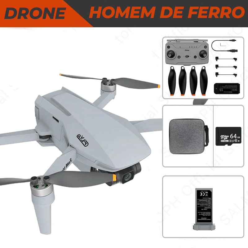 Drone com Câmera 4K, 5G e WiFi, Cardan de 3 Eixos, 3000M, GPS, Motor Brushless - HF