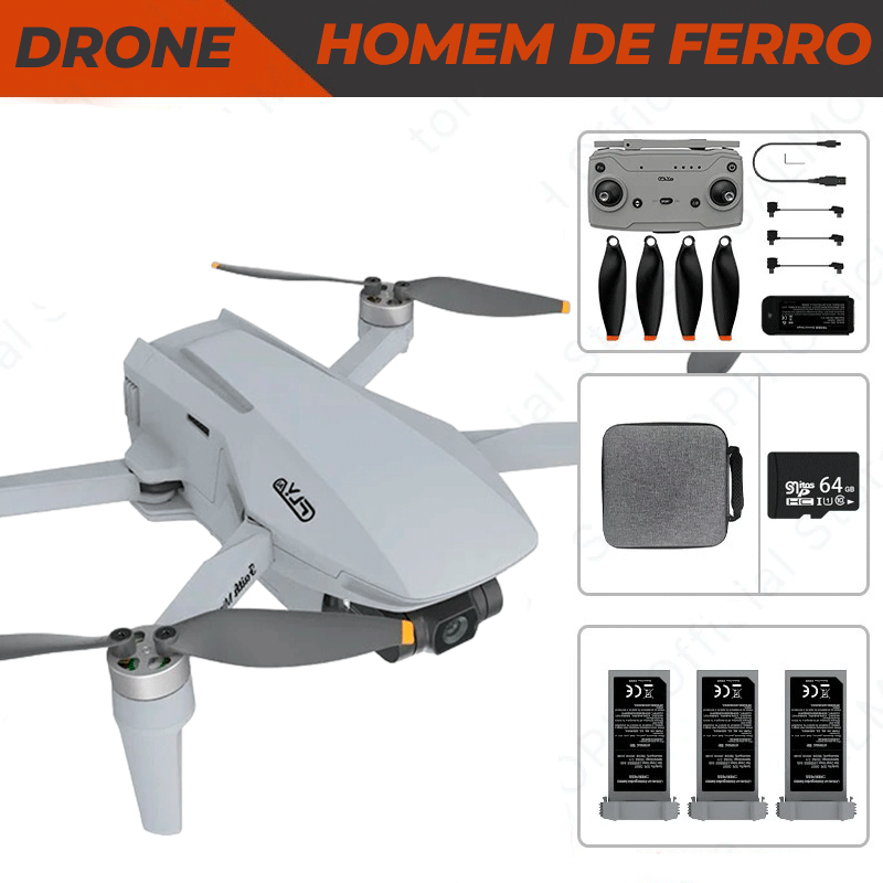 Drone com Câmera 4K, 5G e WiFi, Cardan de 3 Eixos, 3000M, GPS, Motor Brushless - HF