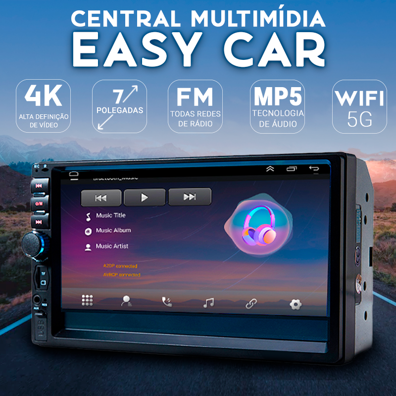 Central Multimídia Universal 7 com Wi-Fi, GPS, MP5 e Bluetooth – EasyCar, Conectividade e Entretenimento no Seu Veículo