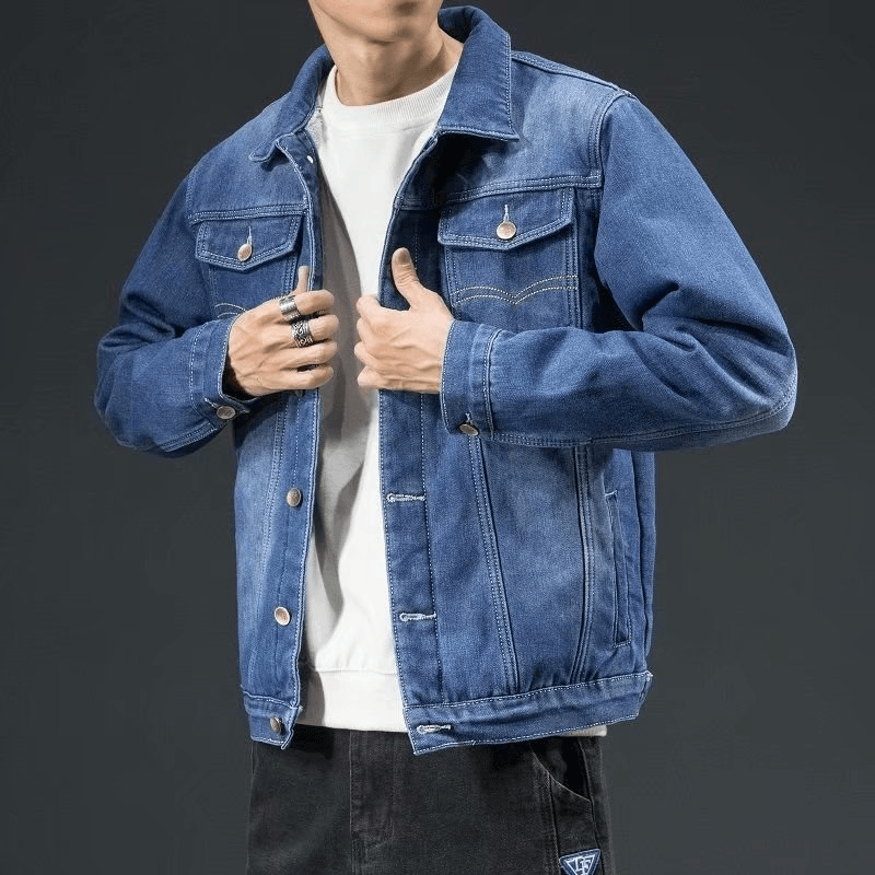 Jaqueta Jeans Masculina Térmica de Tecido Francês Forrado Acolchoado Interno