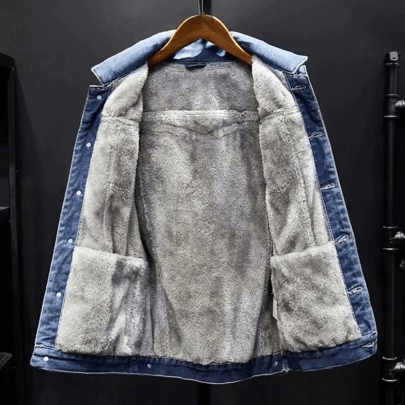 Jaqueta Jeans Masculina Térmica de Tecido Francês Forrado Acolchoado Interno