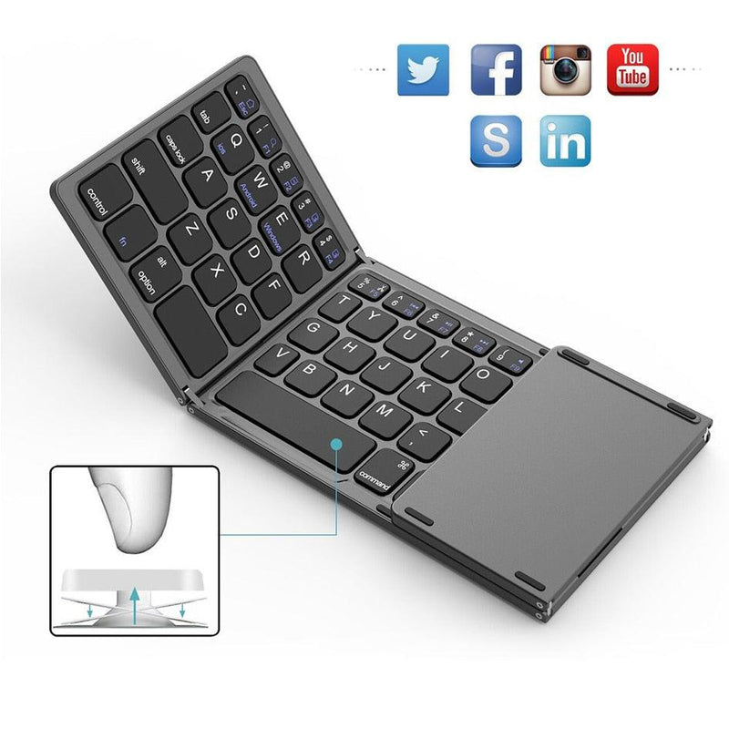 Teclado Sem Fio Dobrável Portátil Bluetooth + Touchpad Para Celular PC Tablet