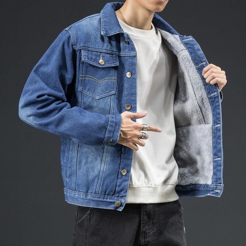 Jaqueta Jeans Masculina Térmica de Tecido Francês Forrado Acolchoado Interno