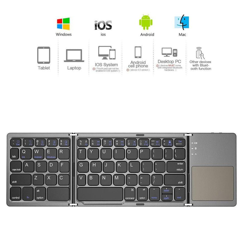 Teclado Sem Fio Dobrável Portátil Bluetooth + Touchpad Para Celular PC Tablet