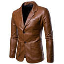 Blazer Estilo Moderno de Couro Slim Fit Masculino