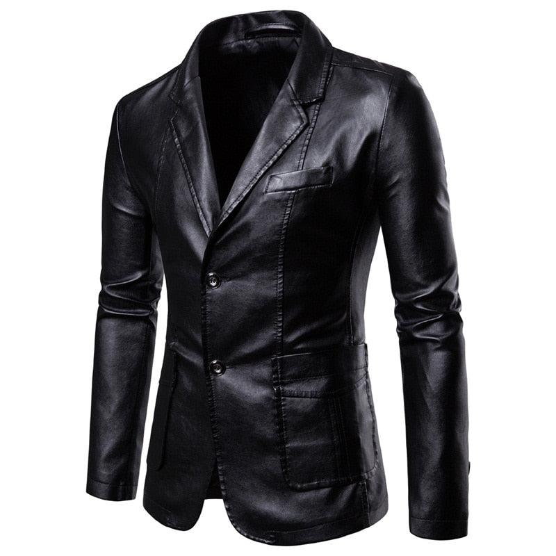 Blazer Estilo Moderno de Couro Slim Fit Masculino