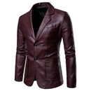 Blazer Estilo Moderno de Couro Slim Fit Masculino