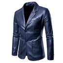 Blazer Estilo Moderno de Couro Slim Fit Masculino